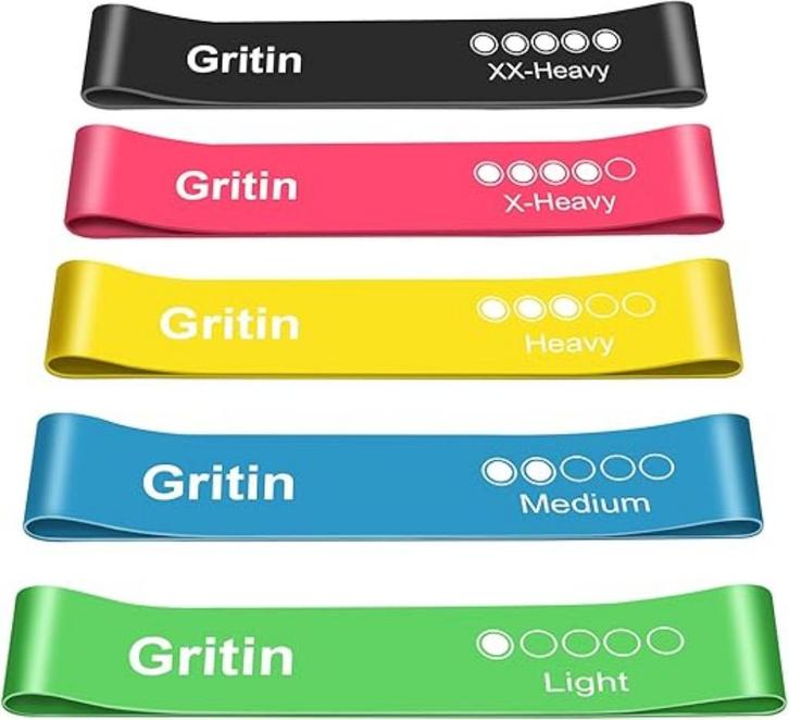 Gritin Elastische Fitnessband 5 stuks GRATIS LEVERING, Sport en Fitness, Fitnessmaterialen, Nieuw, Weerstandband, Benen, Rug, Verzenden