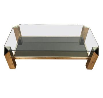 Table basse Belgo Chrom en or doré des années 1970, 100 à 150 cm, Moins de 50 cm, Autres matériaux, Vintage Design - Hollywood Recency