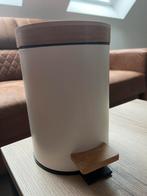 Prullenbak Pedaalemmer - 3L - wit - metaal en bamboe - 24 cm, Ophalen, Zo goed als nieuw