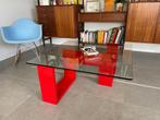 Vintage design vierkante salontafel met glazen blad, Huis en Inrichting, Tafels | Salontafels, 50 tot 100 cm, Minder dan 50 cm