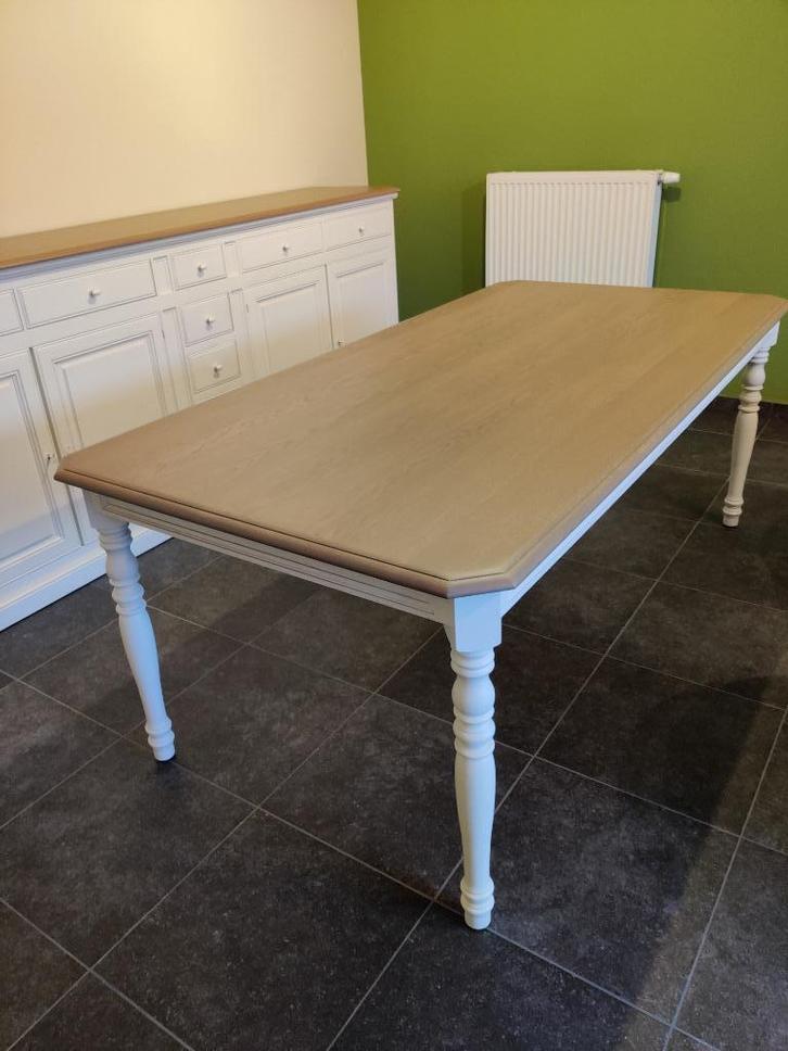 Eetkamer eik roomwit gelakt nerven zichtbaar perfecte staat, Huis en Inrichting, Complete eetkamers, Zo goed als nieuw, Ophalen