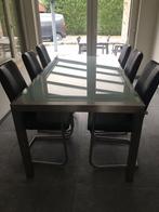 RVS tafel met glazen blad, Huis en Inrichting, Tafels | Salontafels, Ophalen, 200 cm of meer, 50 tot 100 cm, Zo goed als nieuw
