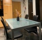 uittrekbare tafel combinatie melkglas blad - metaal kader, Huis en Inrichting, Tafels | Eettafels, Ophalen, Gebruikt, 50 tot 100 cm