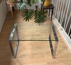 Vintage design salontafeltje met glas en chroom poten, 55 à 75 cm, Verre, Enlèvement, Utilisé