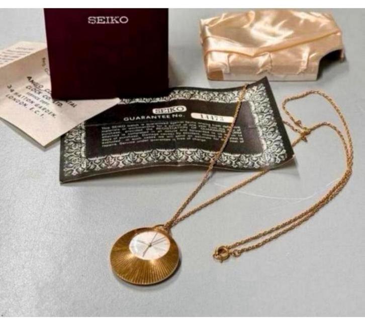 1960-1970 horloge Seiko + ketting Bladgoud zakhorloge antiek, Handtassen en Accessoires, Horloges | Antiek, Zakhorloge, Seiko