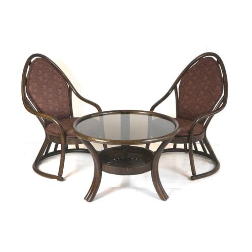 Vintage rotan manou set fauteuils & tafel jaren '70 retro, Huis en Inrichting, Zetels | Complete zithoeken, Ophalen of Verzenden