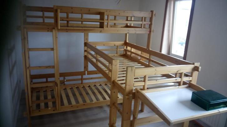 stapelbed 3personen, Huis en Inrichting, Slaapkamer | Bedden, Zo goed als nieuw, 90 cm, 200 cm, Hout, Overige kleuren, Ophalen