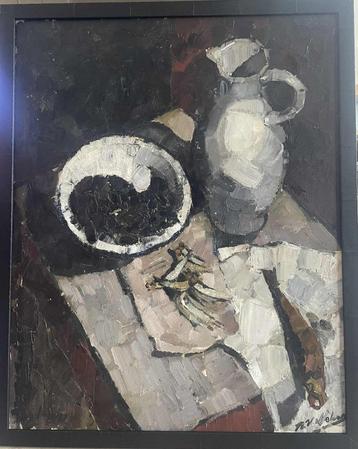 Groot schilderij Henri Victor Wolvens "Les Moules" beschikbaar voor biedingen