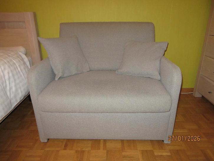 logeerbed/zetel, Maison & Meubles, Chambre à coucher | Lits, Utilisé, Une personne, 120 cm, Gris, Enlèvement