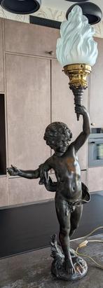 Bronzen tafellamp, Huis en Inrichting, Lampen | Tafellampen, Ophalen, Glas