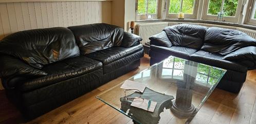 Zwart lederen salon, zetels apart verkoopbaar, Huis en Inrichting, Zetels | Complete zithoeken, Zo goed als nieuw, Leer, Ophalen