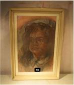 Mooi Oude Tekening 'Droevig Meisje' - A Wisand - 1957, Antiek en Kunst, Ophalen of Verzenden