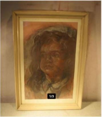 Mooi Oude Tekening 'Droevig Meisje' - A Wisand - 1957 beschikbaar voor biedingen