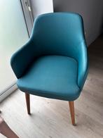 Fauteuil bleu pétrole pieds bois, Ophalen, Nieuw, Hout