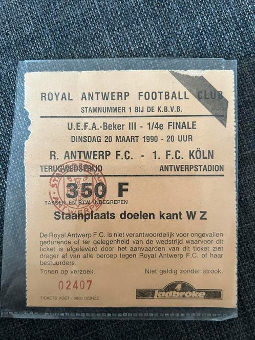 UEFA beker Ticket Royal Antwerp - FC Köln van 1990, Verzamelen, Sportartikelen en Voetbal, Zo goed als nieuw, Overige typen, Ophalen of Verzenden