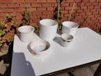 Bloempot wit in steen, rond, BL 20, 22 – 25 goede staat, Steen, Gebruikt, Rond, Binnen