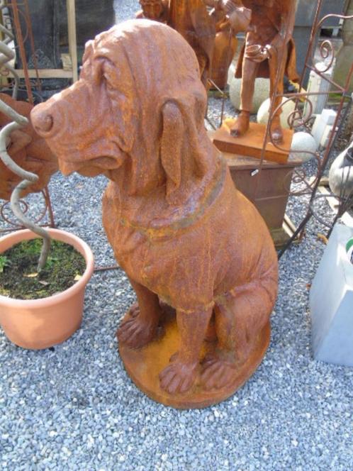beeld van een roestige gietijzeren hond die zit, H: 1m20!!!, Tuin en Terras, Tuinbeelden, Nieuw, Dierenbeeld, Metaal, Ophalen