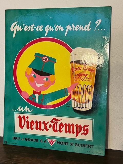 Oud kartonnen reclamebord bier Vieux Temps, Verzamelen, Biermerken, Ophalen