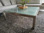 Toledo design salontafel gezand.glas geborst.RVS 110x110cm, Huis en Inrichting, Tafels | Salontafels, Ophalen, Design contemporain / industriel chic