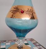 Vintage boho art aqua Blue glazen vaas, Antiek en Kunst, Ophalen