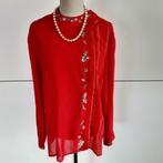 A.  Firenze elegant fijn rood bloesje met bloemenboord, Ophalen of Verzenden, Zo goed als nieuw, Rood