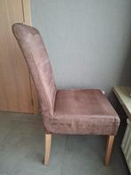 6 eetkamerstoelen in eik met stof in fluweel “luxor taupe”, Huis en Inrichting, Stoelen, Ophalen, Bruin, Hout