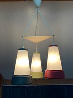 Jaren 50 design hanglamp, melkglas en aluminium kap, vintage, Ophalen of Verzenden