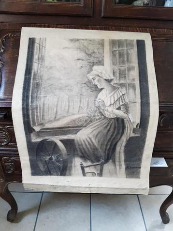 Fusain signé - 75 X 51 cm beschikbaar voor biedingen