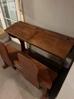 Oude massieve dubbele lessenaar schoolbank bureau, Antiek en Kunst, Ophalen
