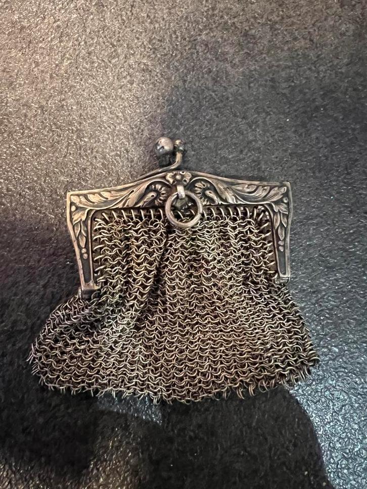 Oude zilveren portemonnee van gaas - begin 20e eeuw, Handtassen en Accessoires, Kettinghangers, Zo goed als nieuw, Zilver, Zilver