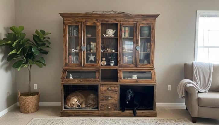 Teak Apothekerskast met twee ingebouwde benches, Dieren en Toebehoren, Hondenbenches, Nieuw, Ophalen of Verzenden