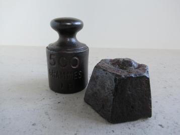 gewichten-gietijzer-bascuul-weegschaal-2x500gr-VINTAGE beschikbaar voor biedingen