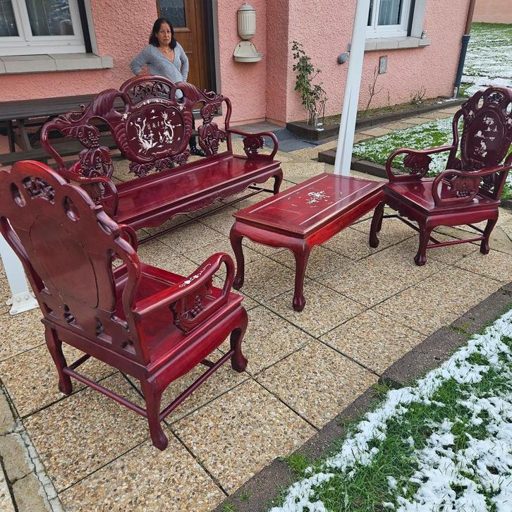 Chinese houten salonset –, Antiek en Kunst, Antiek | Meubels | Stoelen en Sofa's, Ophalen of Verzenden