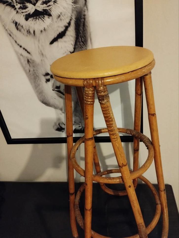 Jaren 60 vintage Tiki bamboe barkruk...0478028005, Huis en Inrichting, Barkrukken, Zo goed als nieuw, Ophalen of Verzenden