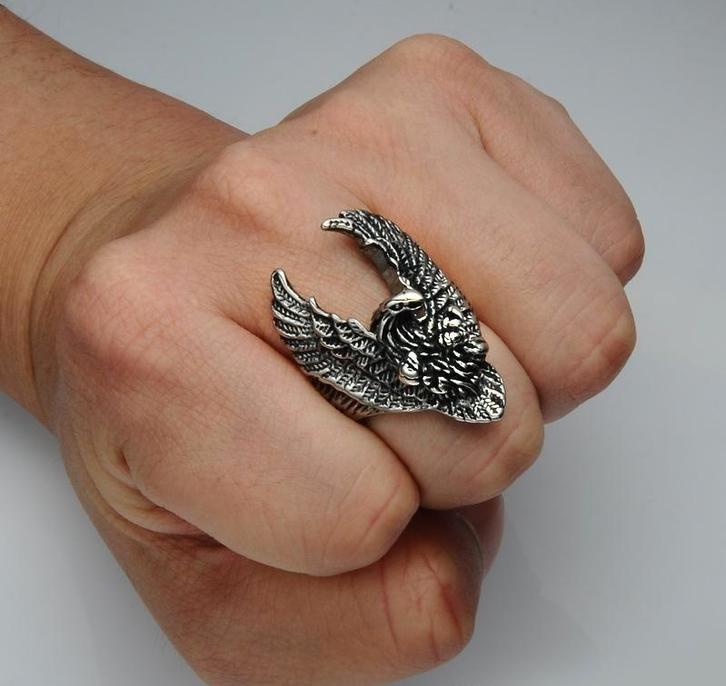 Eagle stoere bikerring in roestvrij staal, Handtassen en Accessoires, Ringen, Nieuw, Heer, Zilver, IJzer of Staal, Ophalen of Verzenden