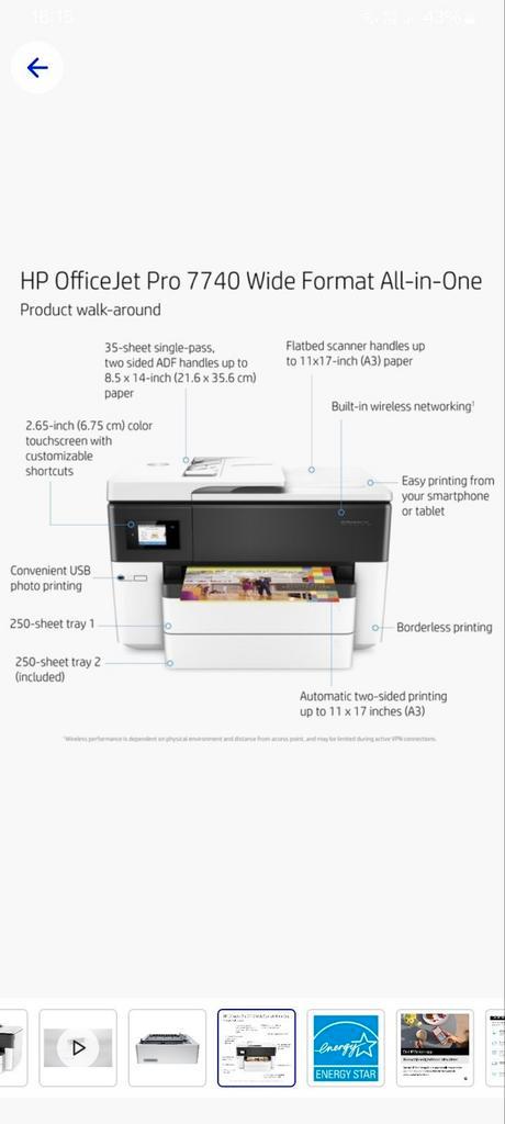 HP OfficeJet Pro 7740, Computers en Software, Printers, Gebruikt, Printer, Faxen, Kleur printen, Kopieren, Scannen, Zwart-en-wit printen