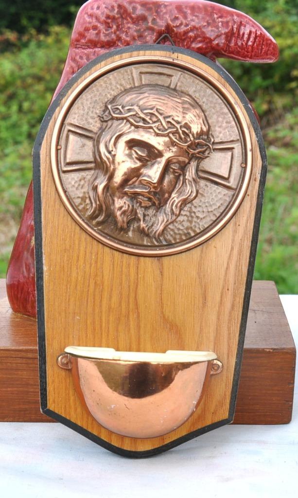 benitier en bois cuivre cupule  plastique, Antiquités & Art, Enlèvement ou Envoi