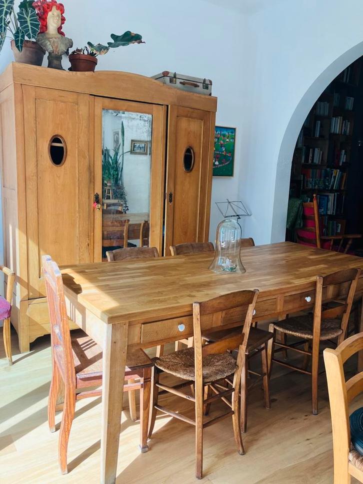 Grote boerderijtafel, Huis en Inrichting, Tafels | Eettafels, Gebruikt, 50 tot 100 cm, 200 cm of meer, Vijf personen of meer, Rechthoekig