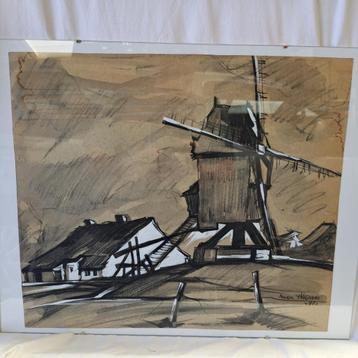 Tekening/schilderij van Mon Thomas " Windmolen " beschikbaar voor biedingen
