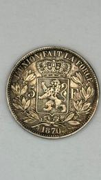 Zilveren 5 belgische Franc 1870, Postzegels en Munten, Ophalen of Verzenden, Zilver