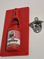 Open bottle here en Jupiler flesopener met magneet mancave, Collections, Utilisé, Enlèvement ou Envoi, Ouvre-bouteille, Jupiler