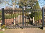 Dubbele ijzeren tuinpoort, 180 cm hoog, 345 cm breed, Ophalen