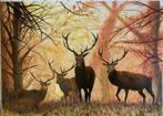 OLIEVERFSCHILDERWERK  HERTEN IN DE HERFST, Antiek en Kunst, Ophalen