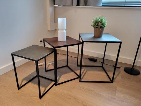 Set van 3 metalen Bijzettafeltjes, Maison & Meubles, Tables | Tables d'appoint, Utilisé, Carré, Moins de 45 cm, Moins de 55 cm