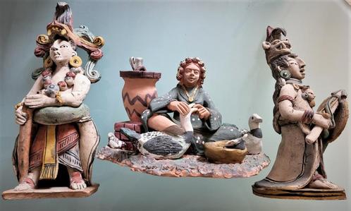 3 vintage terracotta beelden Egypte en Mexico, Antiek en Kunst, Antiek | Keramiek en Aardewerk, Ophalen of Verzenden