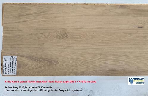 47m2 Lamel Parket click Oak Plank Rustic Light 285-1 = €1850, Huis en Inrichting, Stoffering | Vloerbedekking, Nieuw, Parket, Beige
