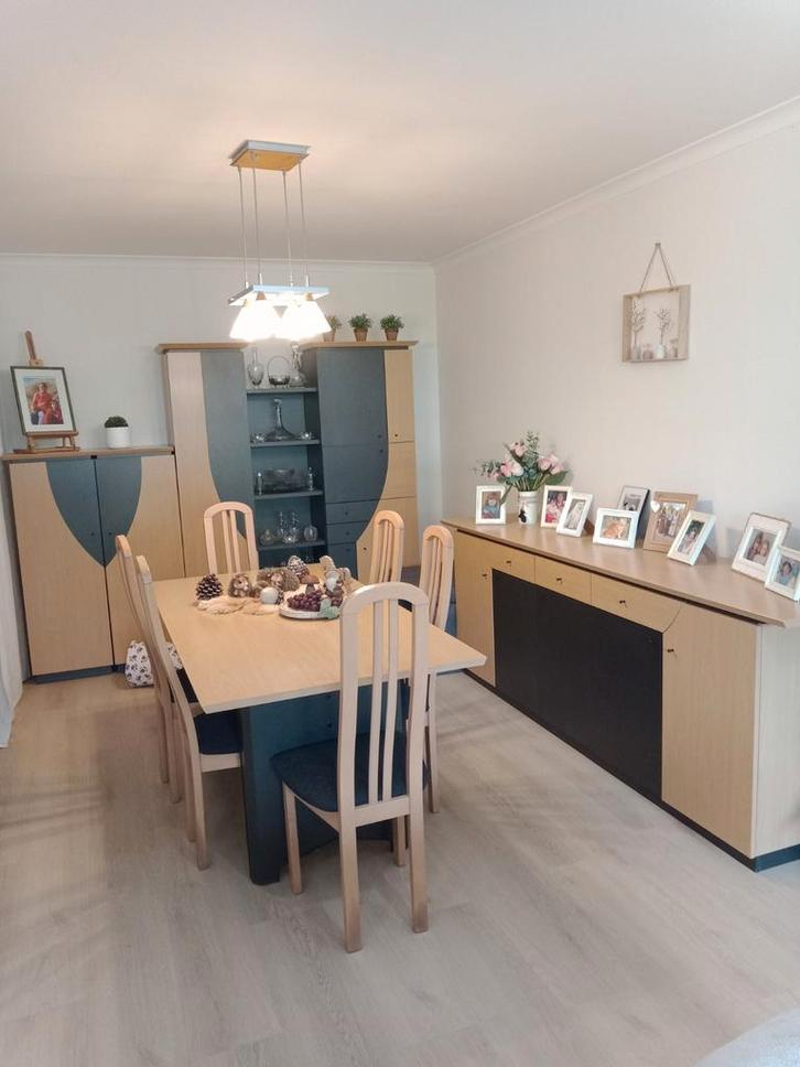 Volledige eetkamer met 6 stoelen en kasten, Huis en Inrichting, Complete eetkamers, Gebruikt, 4 tot 6 stoelen, Ophalen