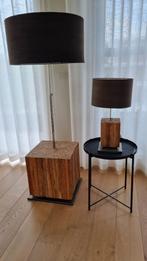 Set van stijlvolle staan en tafellamp uit  Octa Collection, 100 tot 150 cm, Metaal, Stijlvolle lamp in hout en metaal, Zo goed als nieuw
