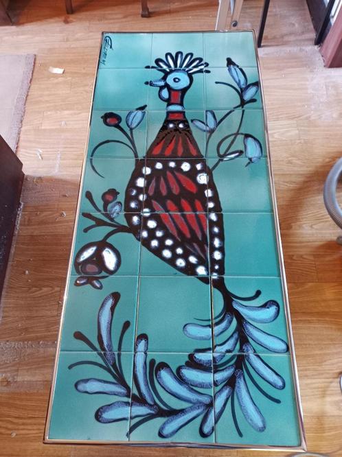 Salontafel Tegeltjes met Vogel - Gedem [Vintage], Huis en Inrichting, Tafels | Salontafels, Metaal, Overige materialen, Ophalen