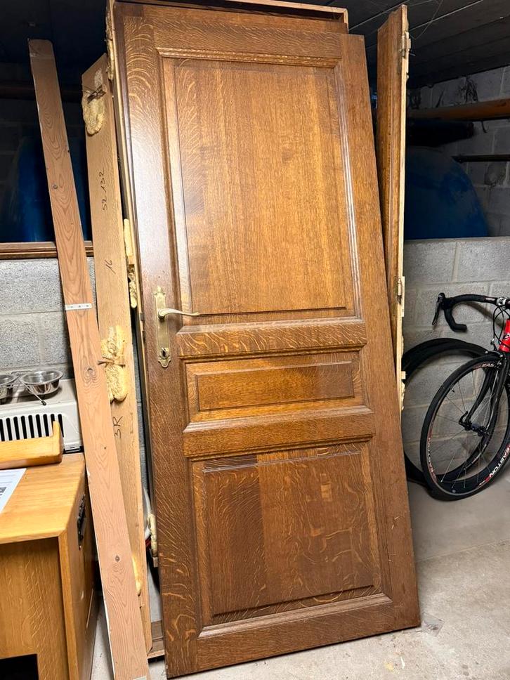 Massief eiken deur met omkadering, Doe-het-zelf en Bouw, Deuren en Vliegenramen, Gebruikt, Binnendeur, 200 tot 215 cm, 80 tot 100 cm